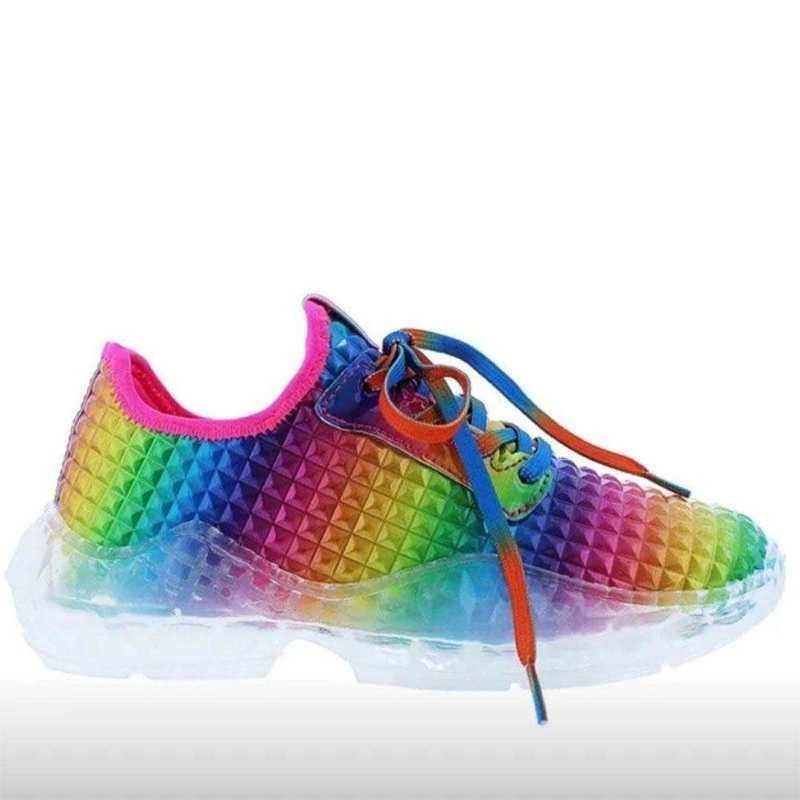 Women's Colorful Sneakers - Comfortable Lace-Up Vulcanized Walking Shoes | Casual Flat Fashion Sneakers