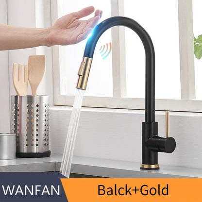 Durable 304 stainless steel kitchen faucet with hot and cold water control. Pull-out design for easy washing, rinsing, and everyday kitchen use.