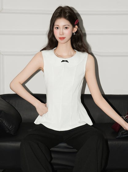 Knit Cardigan & Bow Collar Vest Set - Slim Fit Two-Piece Top