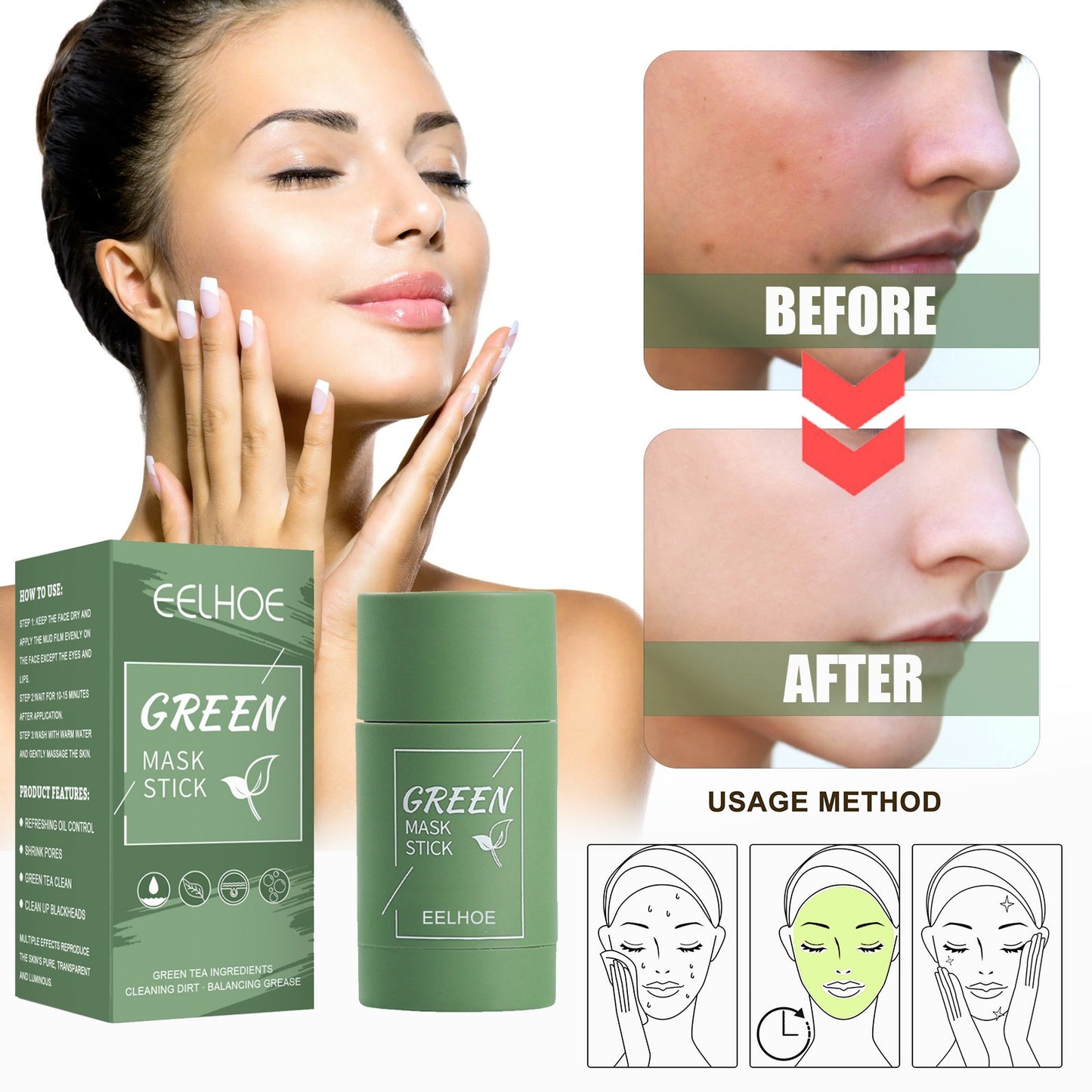 Zarusky™ Green Tea Pore-Eraser Stick – Mess-Free Detox Clay Mask for Deep Cleansing