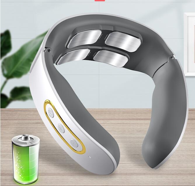 USB Rechargeable 4-Head Cervical Spondylosis Massager – Intelligent Pulse Kneading & Heating Neck Protector for Whole Body Meridian Massage