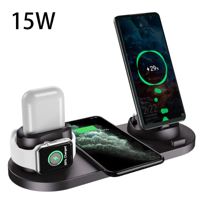 6 in 1 Wireless Charger Station - Fast Charging Dock for iPhone, Apple Watch & AirPods