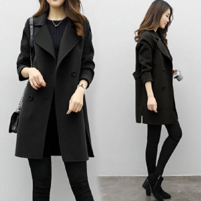 Women’s Classic Double-Breasted Wool Coat – Mid-Length Loose Fit | Elegant Slimming Winter Outerwear