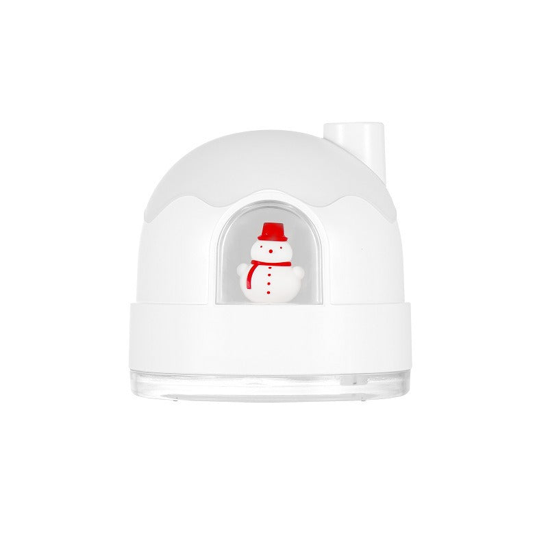 Snowy house night light humidifier with silent spray mist. Cute, festive, and soothing—perfect Christmas gift for home, bedroom, or desk use.