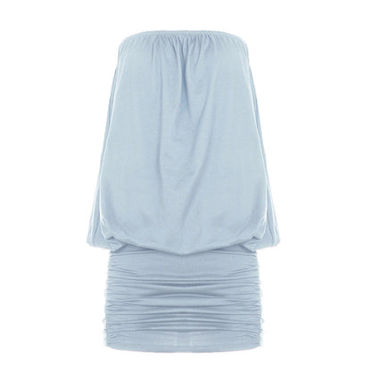 Mini-robe moulante plissée cache-cœur asymétrique à une épaule pour femme – Soie de lait