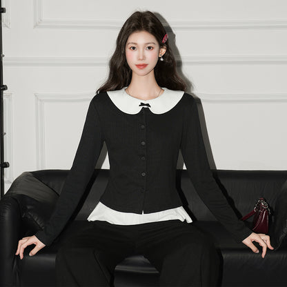 Knit Cardigan & Bow Collar Vest Set - Slim Fit Two-Piece Top