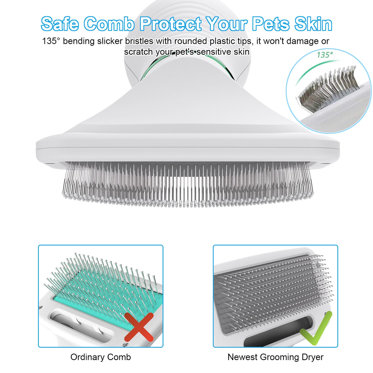 2-in-1 Portable Dog Hair Dryer & Brush - Low Noise Pet Grooming Blower