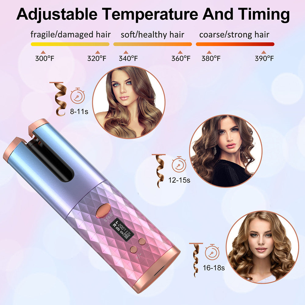 Portable USB Automatic Curling Iron - Cordless LCD Hair Curler