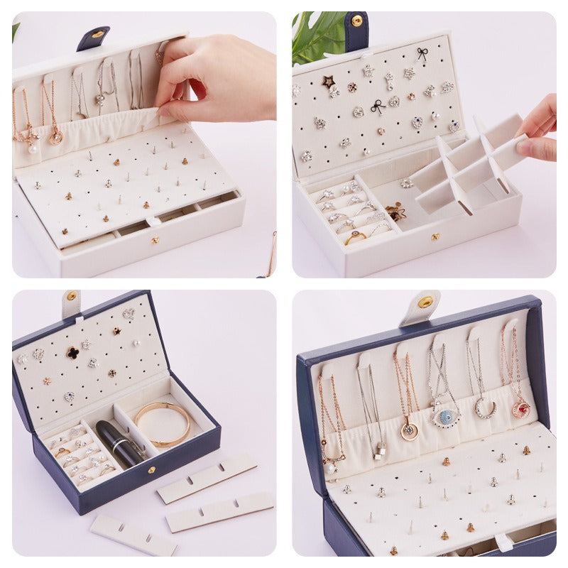 Portable PU Leather Jewelry Storage Box – Earrings, Necklace & Ring Organizer