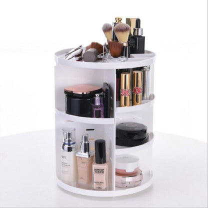 360° Rotating Makeup Organizer - Multi-Compartment Cosmetic Storage Box with Brush Holder & Jewelry Case