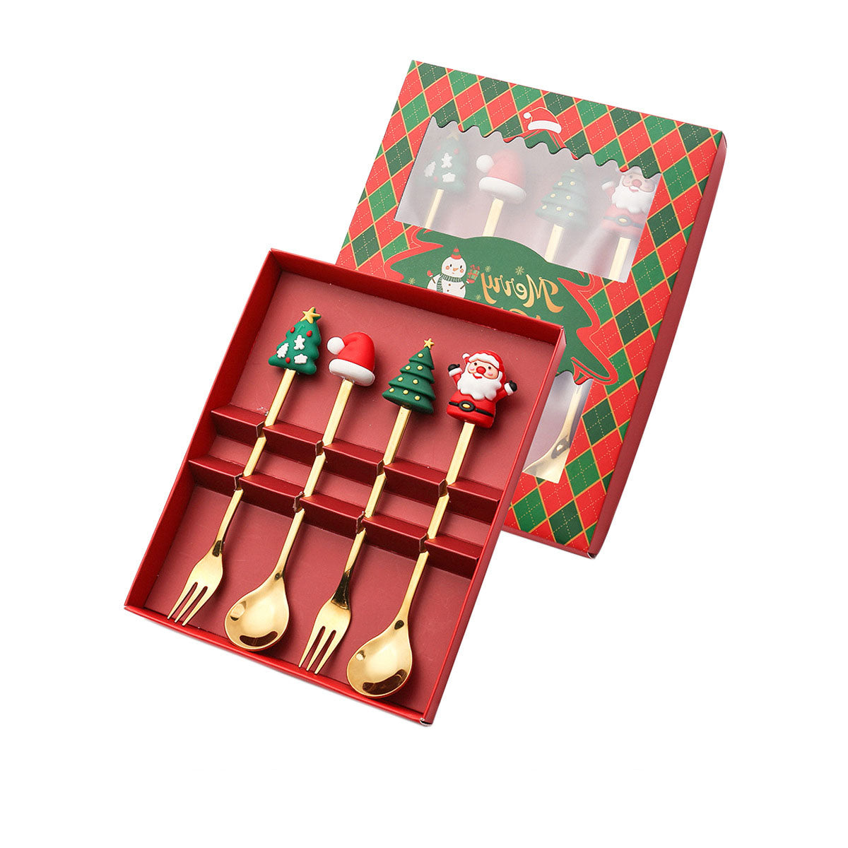 Elegant stainless steel coffee spoon and dessert fork set, perfect as a Christmas gift. Durable, stylish, and ideal for daily use or festive table settings.