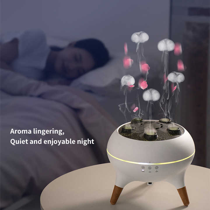 Electric spray air humidifier with soothing night light and remote control. Ideal for aromatherapy, improving air moisture, and creating a relaxing home atmosphere.