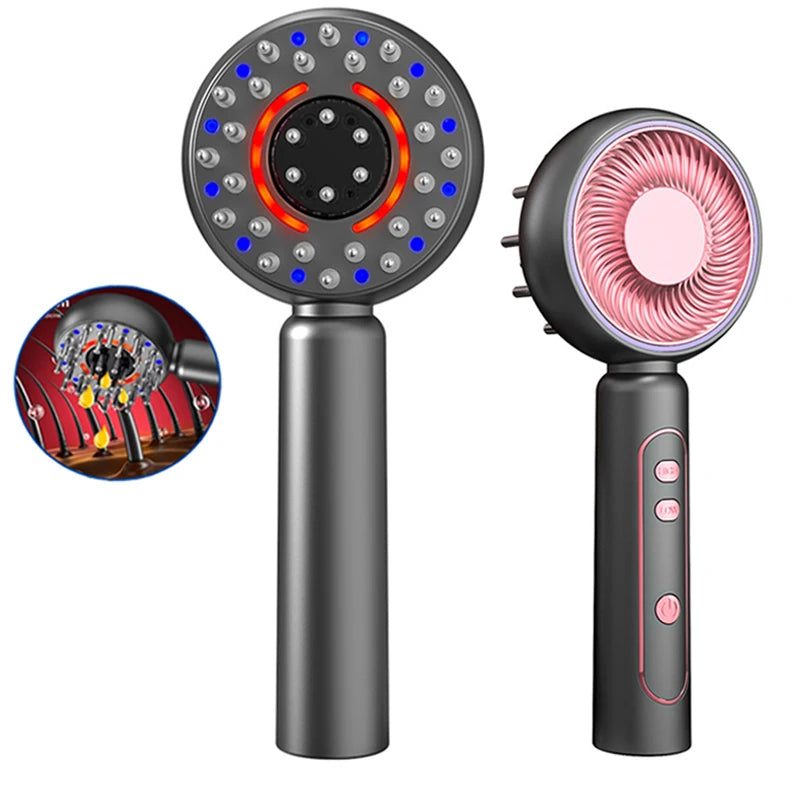 Electric scalp massager with guiding comb, 4 massage modes, and red light therapy. Designed for relaxing scalp massage, smooth hair care, and deep scalp moisturizing.
