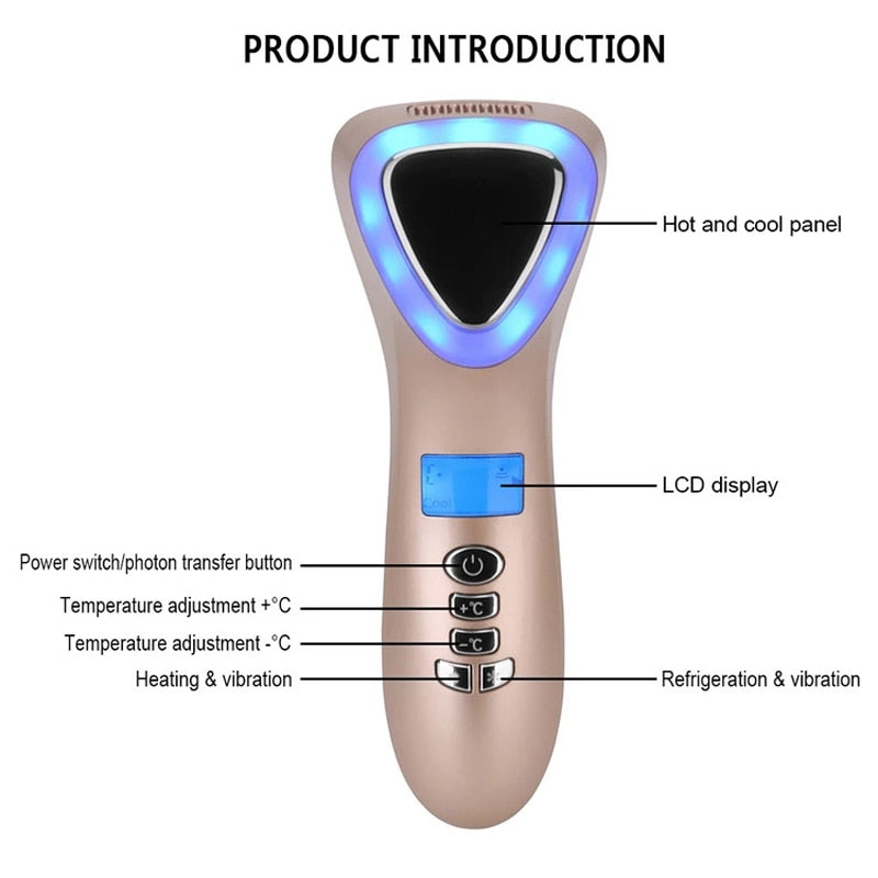 Ultrasonic Hot Cold LED Facial Hammer - Professional Face & Body Massager