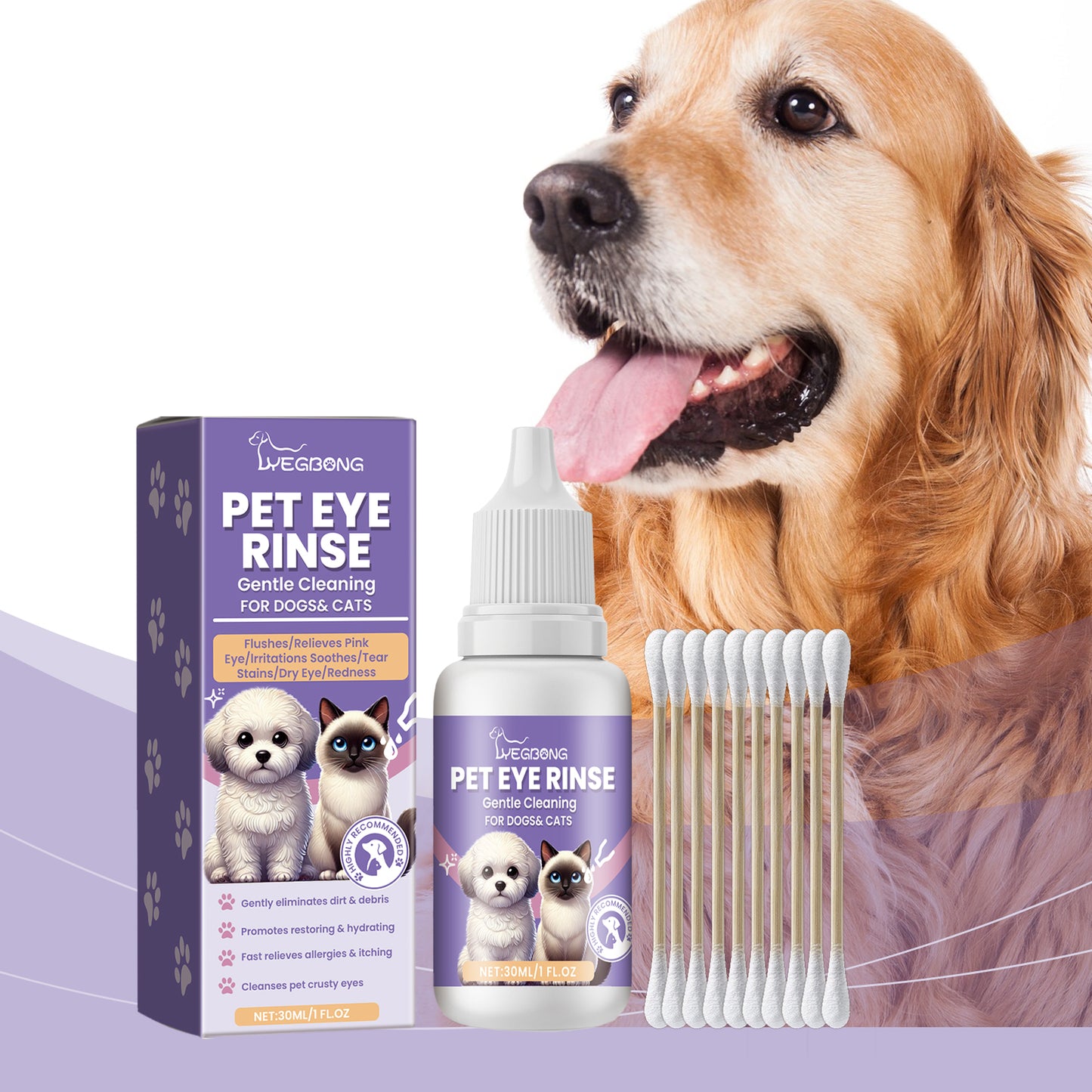 Gentle Pet Eye Wash - Tear Stain Remover for Cats & Dogs | Natural Eye Cleaning Solution