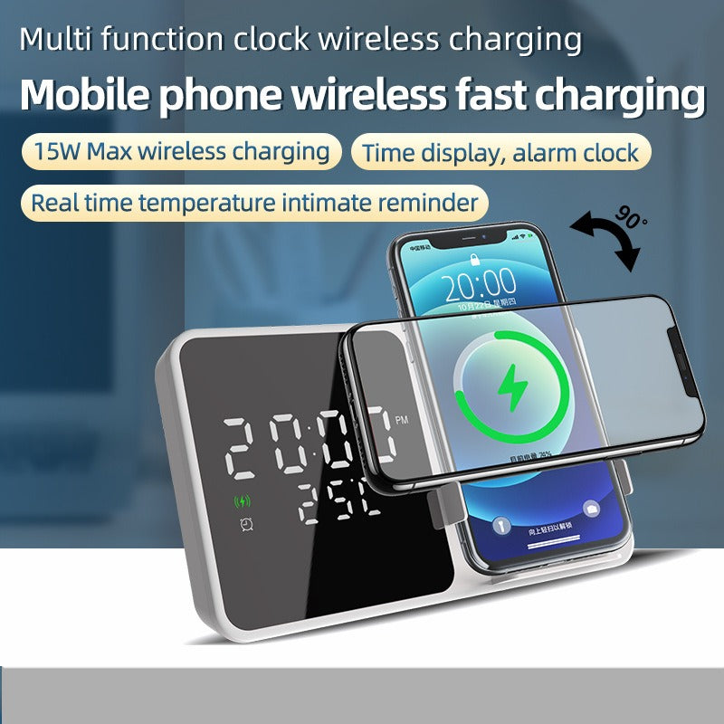 3-in-1 Fast Wireless Charging Station & Digital Alarm Clock | 15W Phone Stand with Temperature Gauge & LED Display