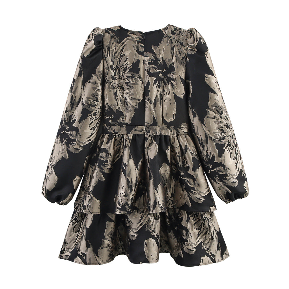 Women's Jacquard Layered Hem Long Sleeve Mini Dress | Gray