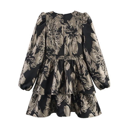 Women's Jacquard Layered Hem Long Sleeve Mini Dress | Gray