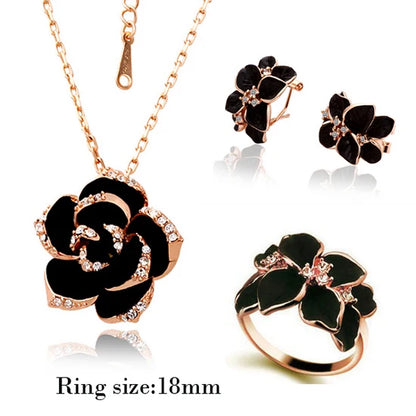 Elegant Rose Flower Enamel Jewelry Set – Premium Necklace, Earrings & Ring Set
