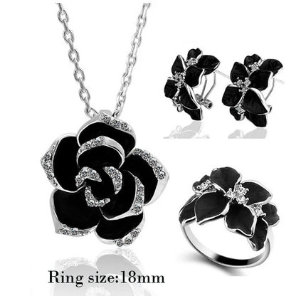 Elegant Rose Flower Enamel Jewelry Set – Premium Necklace, Earrings & Ring Set