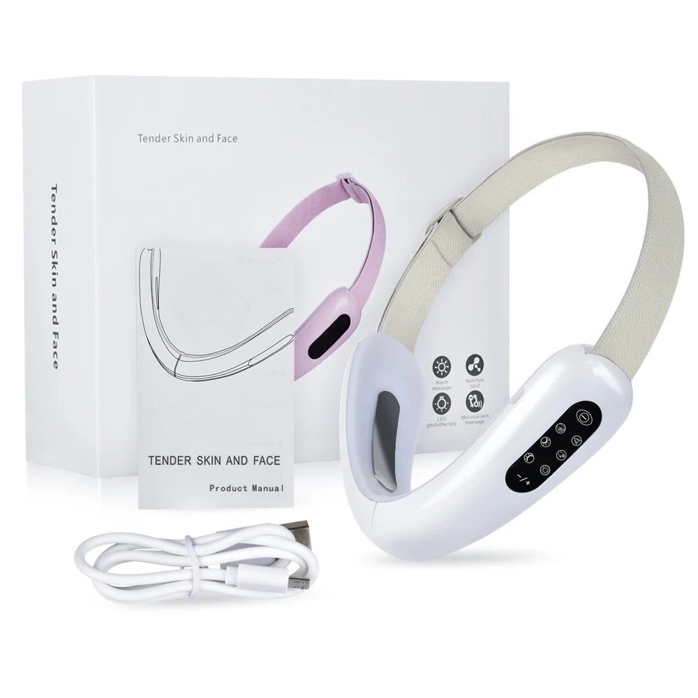 Zarusky™ Pro LED V-Line Face Lifting Belt – Dual Photon Therapy & Sonic Vibration Massager for Jawline Contouring & Chin Firming