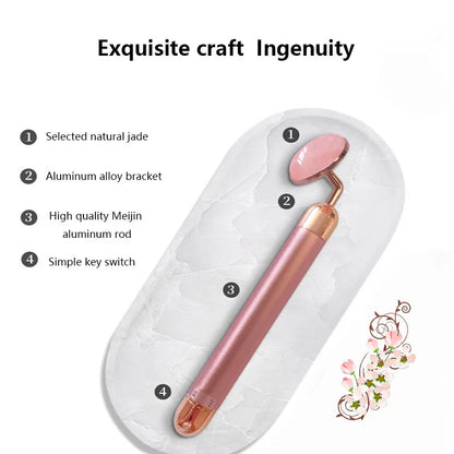 Zarusky Electric Rose Quartz Roller - Natural Jade Face Massager for Lifting & Slimming