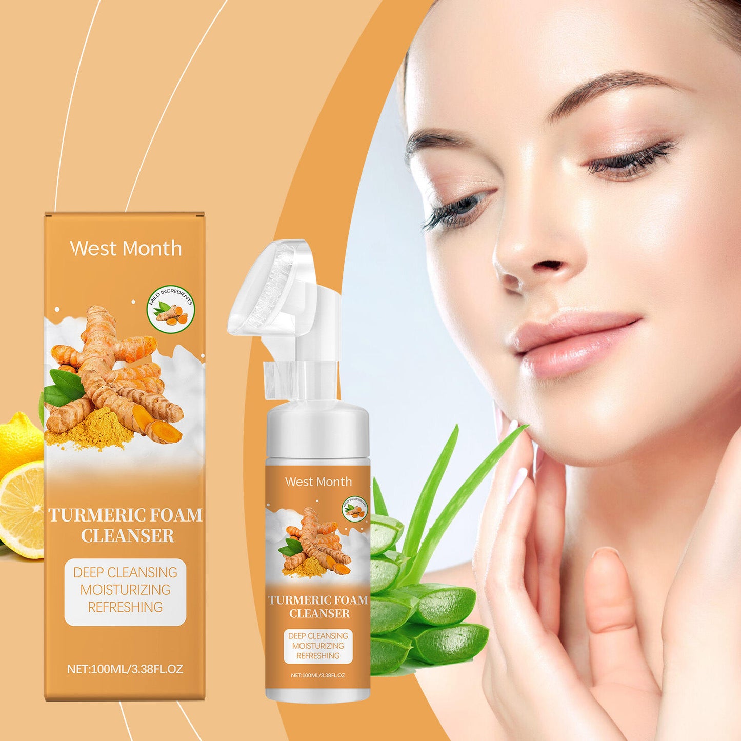 West&Month Turmeric Foam Cleanser - Gentle Pore Cleansing & Moisturizing Face Wash