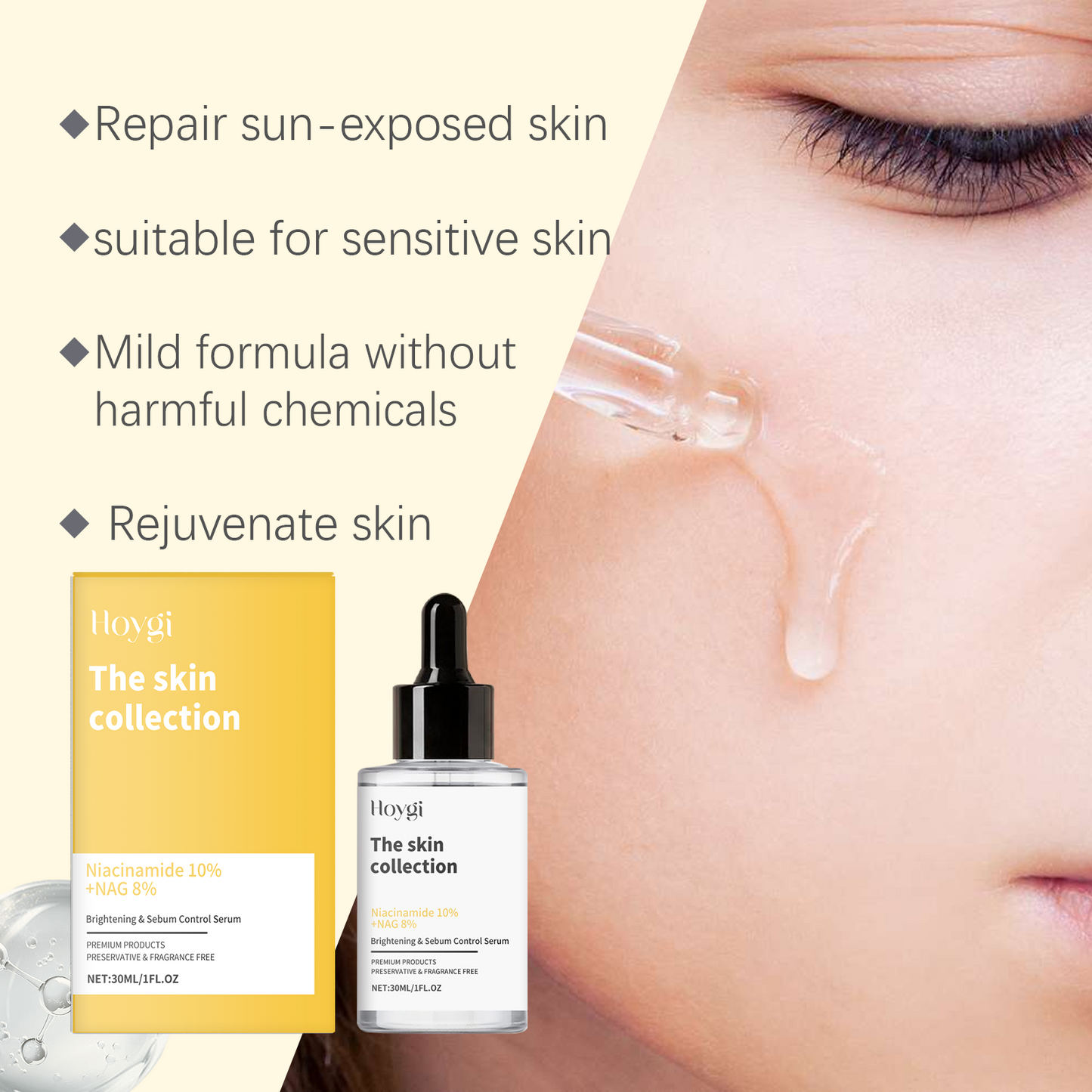 Nicotinamide brightening serum bottle for hydrating and evening skin tone, face serum for radiant complexion