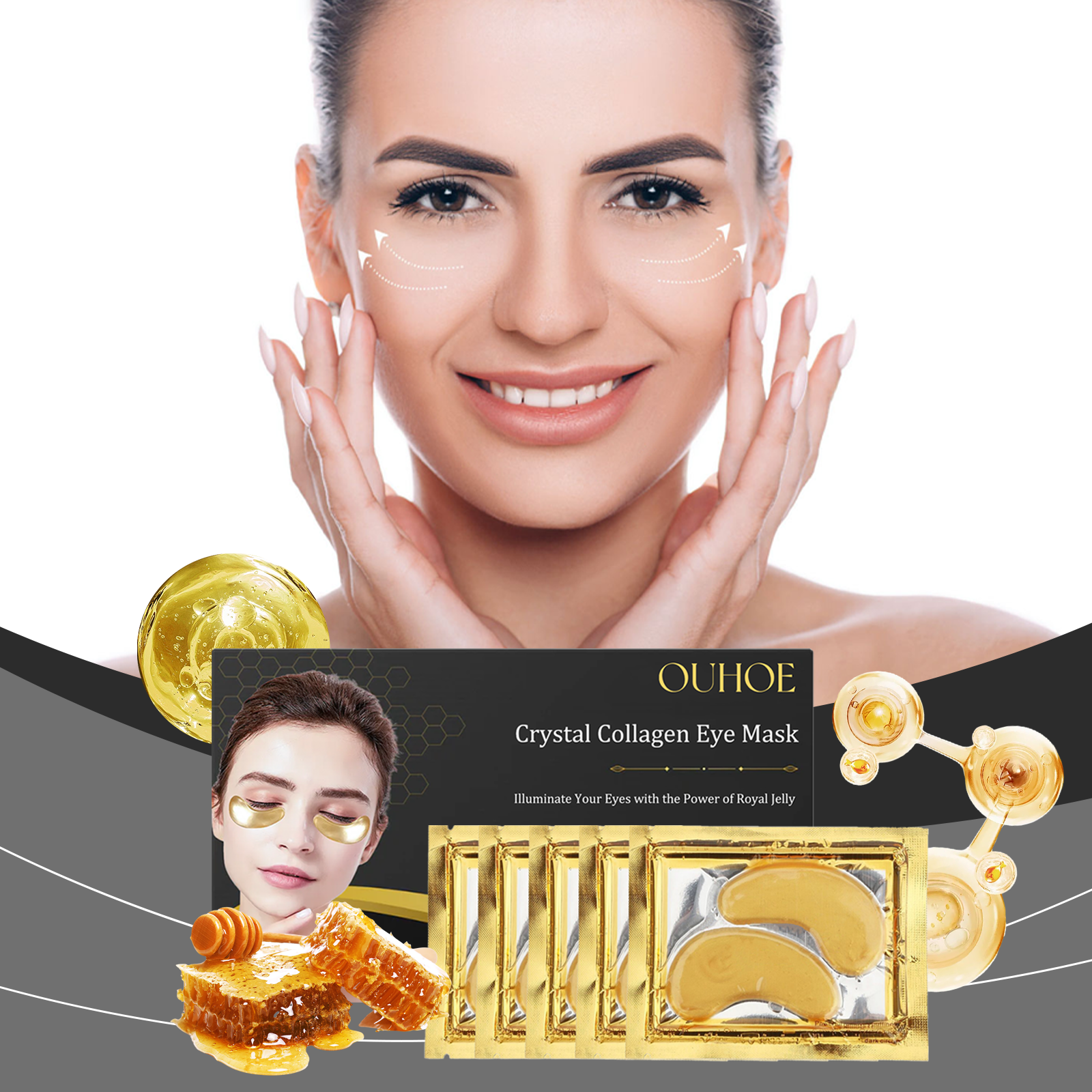 "OUHOE crystal collagen eye mask - hydrating under eye patches for dark circles and puffiness"