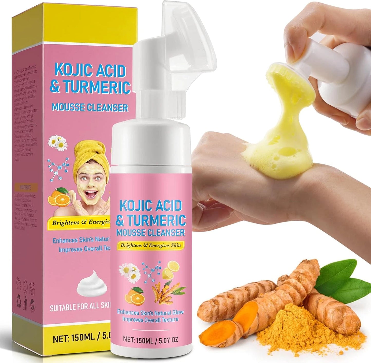 Kojic Acid Turmeric Mousse Cleanser - Brightening Hydrating Foam Face Wash