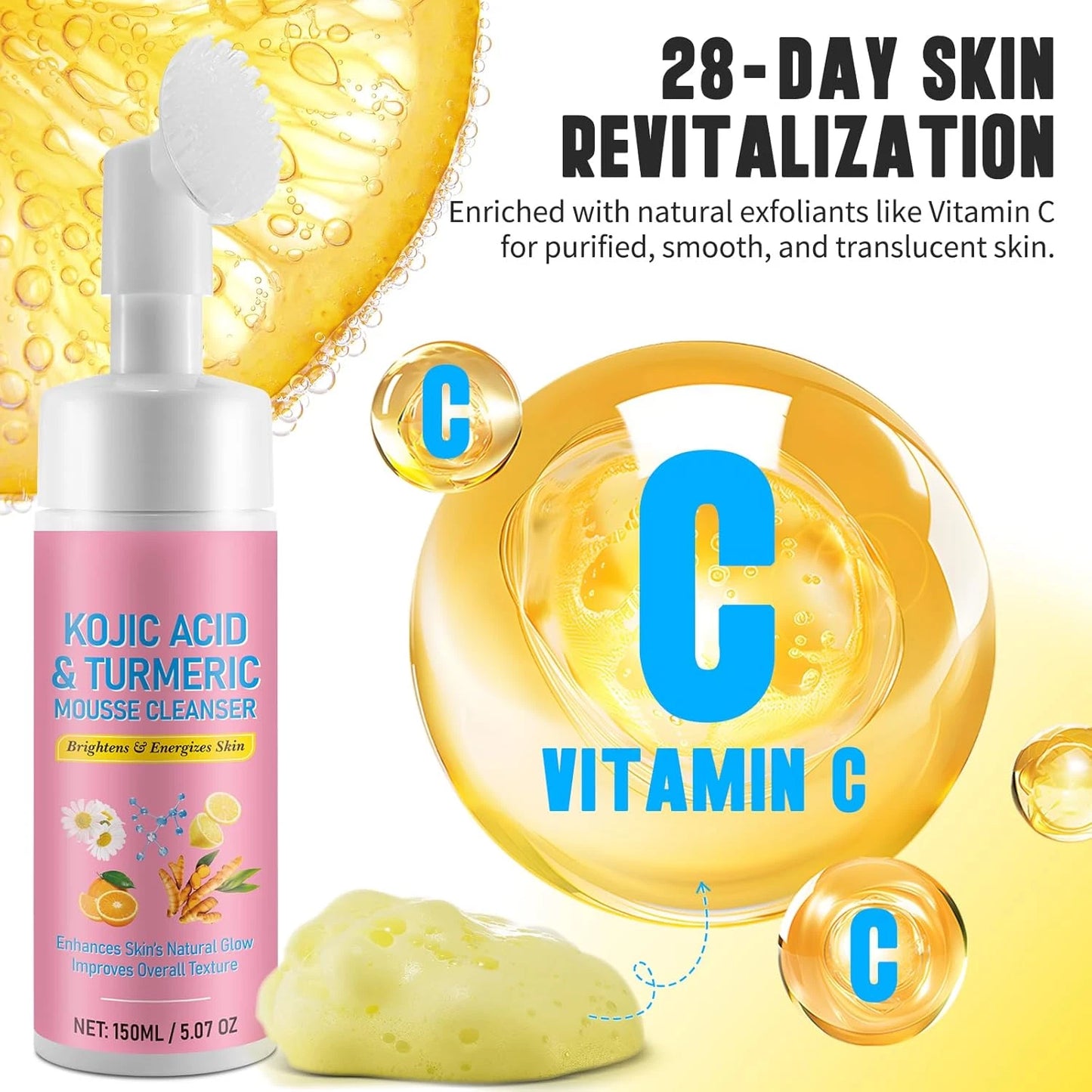 Kojic Acid Turmeric Mousse Cleanser - Brightening Hydrating Foam Face Wash