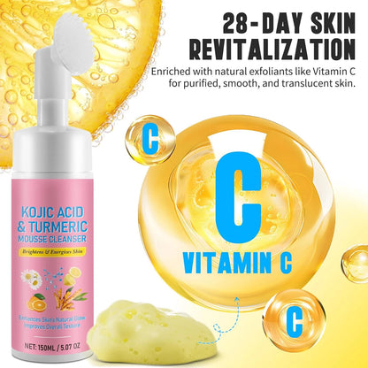 Kojic Acid Turmeric Mousse Cleanser - Brightening Hydrating Foam Face Wash