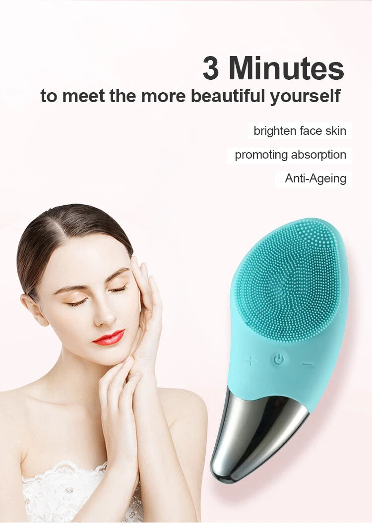 Zarusky Mini Electric Facial Cleansing Brush - Sonic Silicone Face Massager for Deep Pore Cleaning
