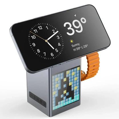 Zarusky 6-in-1 Wireless Charger Station - Magnetic Bluetooth Speaker Alarm Clock Stand